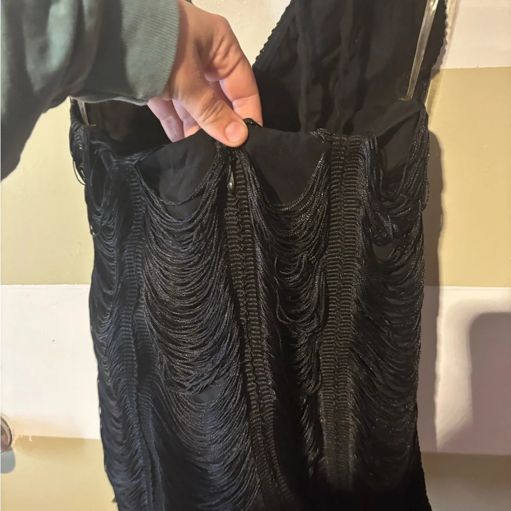 Fashion Nova Black Fringe Halter Mini Dress - Picture 3 of 4